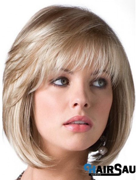 Straight Blonde Bob Synthetic Wigs Chin Length