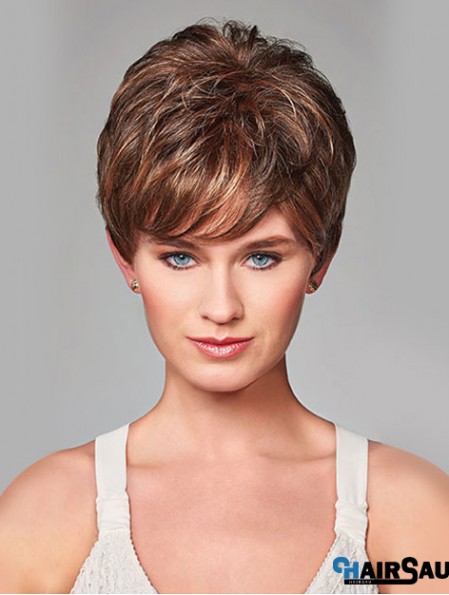 Wavy Short Brown 8 inch Monofilament Beautiful Bob Wigs