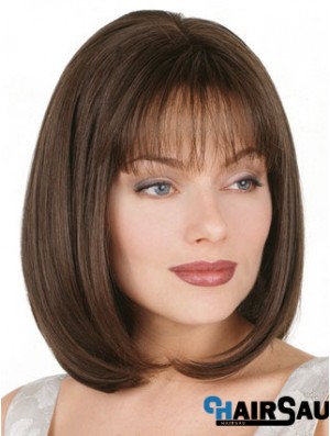 Straight Bob Wigs Chin Length Brown Capless