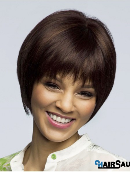 Straight Short Brown 8 inch 100% Hand-tied Fashion Bob Wigs