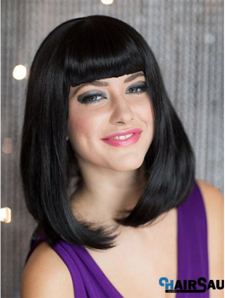 Capless Shoulder Length Straight Black Sassy Bob Wigs