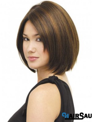 Capless Chin Length Straight Brown Beautiful Bob Wigs