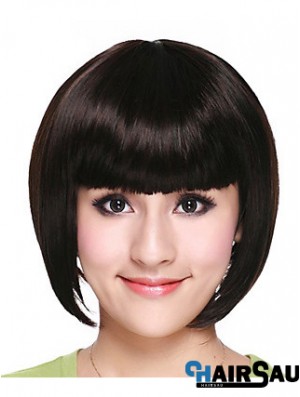 Capless Chin Length Straight Black Fashion Bob Wigs