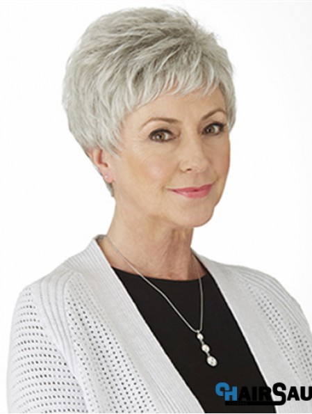 Grey Straight Wig With Monofilament Synthetic Short Length