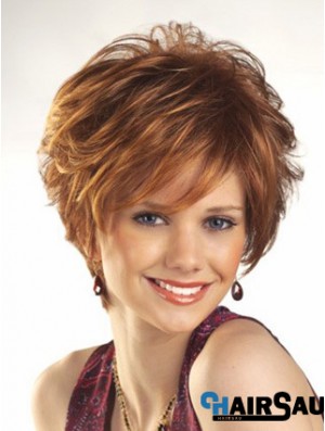 Cheap Wigs For Women Boycuts Auburn Color Wavy Style With Capless