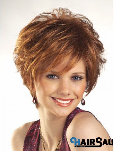 Cheap Wigs For Women Boycuts Auburn Color Wavy Style With Capless