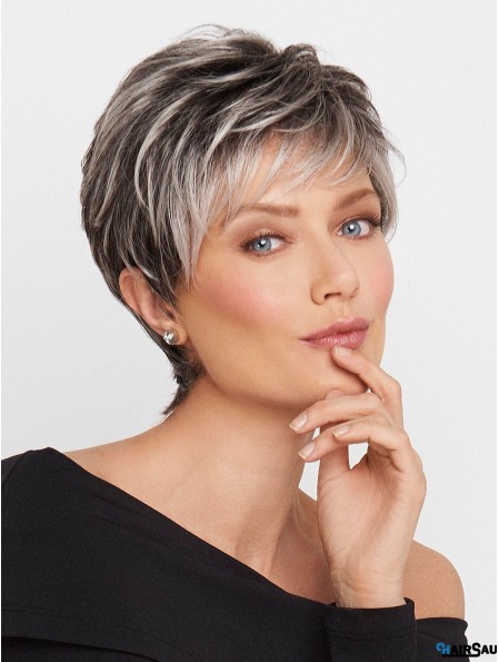 Wavy Cropped 5 inch Grey Wigs For Women