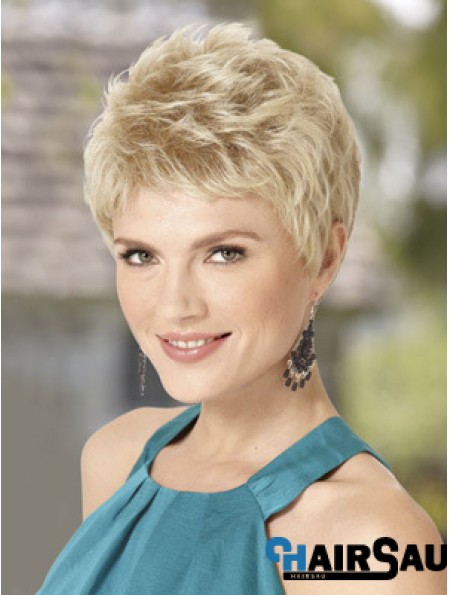 Blond Wig With Capless Wavy Style Cropped Length Boycuts