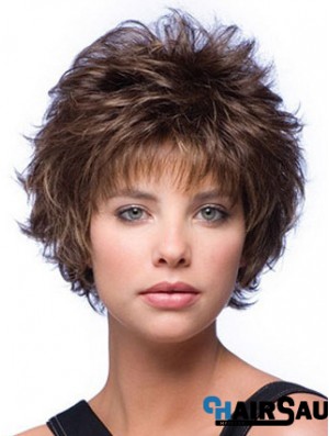 Layered Wavy Brown Capless Cheap Short Wigs