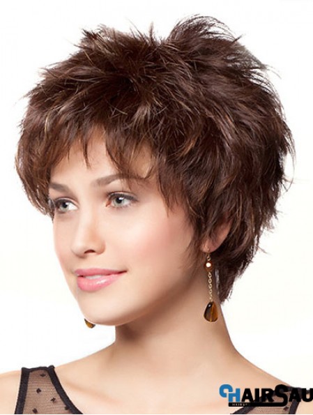 8 inch Durable Wavy Layered Brown Short Wigs