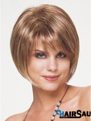 Synthetic Bob Wigs Short Length Blonde Color Straight Style With Capless