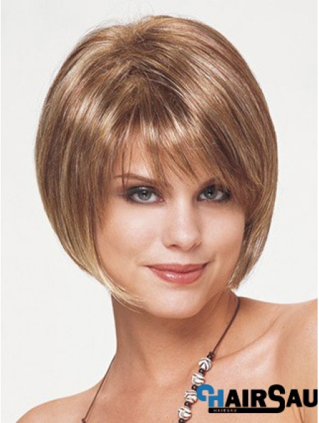 Synthetic Bob Wigs Short Length Blonde Color Straight Style With Capless