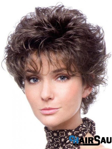 Heat Resistant Wigs Cropped Length Brown Color Layered Cut