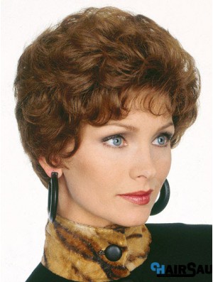 Short Brown Classics Hair Wigs Layered Cut Short Length Wavy Style