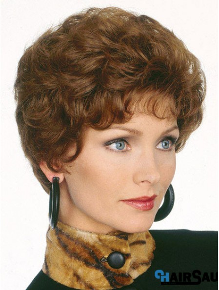 Short Brown Classics Hair Wigs Layered Cut Short Length Wavy Style