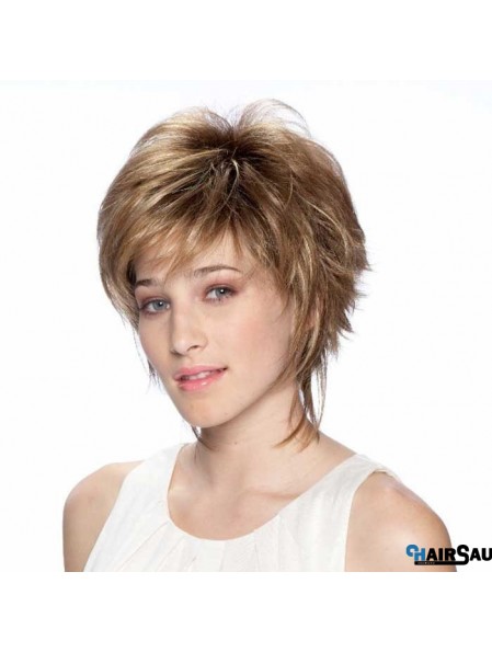 7 inch Modern Straight Layered Blonde Short Wigs