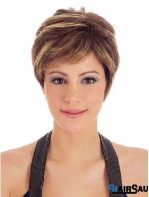 Boycuts Straight Brown Capless Trendy Short Wigs