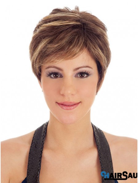 Boycuts Straight Brown Capless Trendy Short Wigs