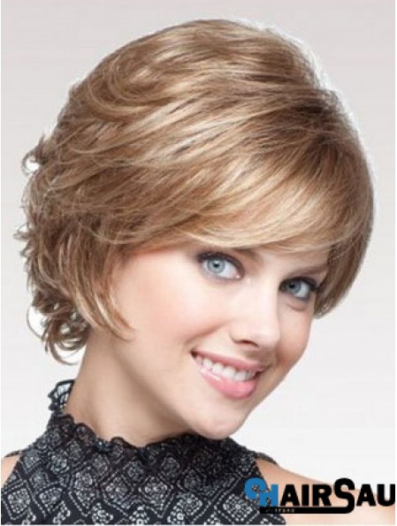 Blonde Wavy Short Layered Capless Cheap Wigs