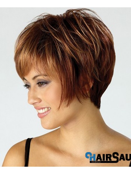 Cheap Wig With Capless Synthetic Cropped Length Brown Color Boycuts