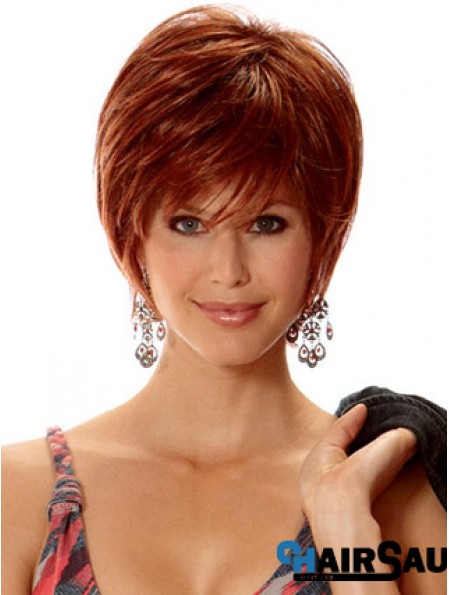 Straight Layered Short No-Fuss Auburn Synthetic Wigs