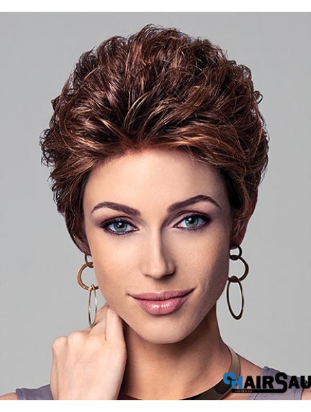 Short Curly Wig With Capless Cropped Length Layered Cut