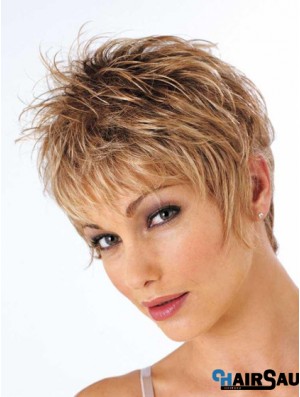 Short Brown Wig Cropped Length Wavy Style With Synthetic Boycuts