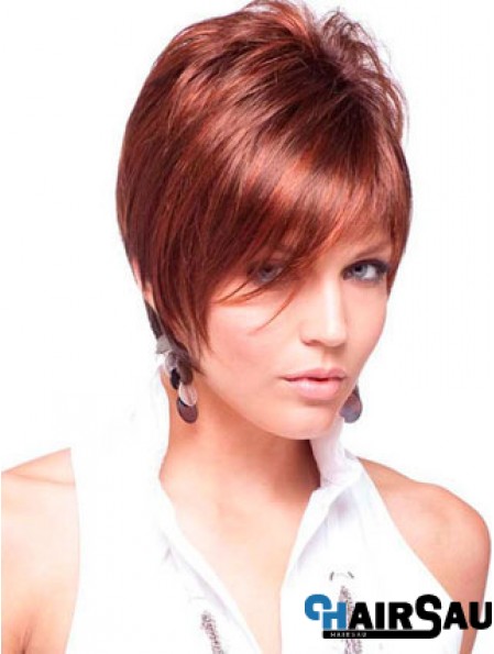 Cheap Real Hair Wigs Red Color Short Length Straight Style