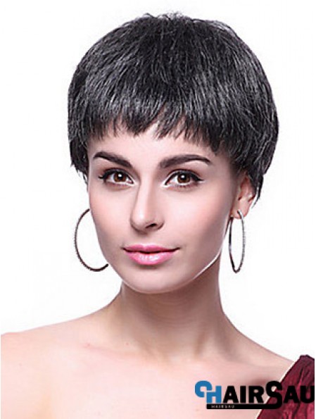 Boycuts Straight Black Capless Hairstyles Short Wigs