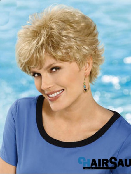 6 inch Cheap Wavy Layered Blonde Short Wigs