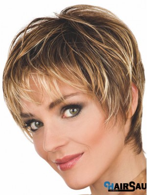 Brown Wigs Wavy Style Cropped Length Boycuts With Capless