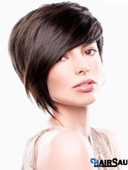 Bobs Straight Brown Capless Sleek Short Wigs