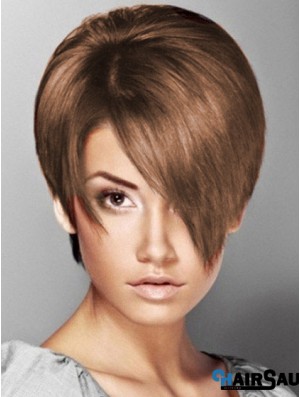 Boycuts Straight Brown Capless Soft Short Wigs