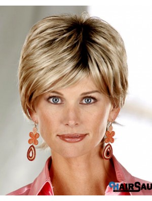 Straight Layered Short Cheap Blonde Synthetic Wigs