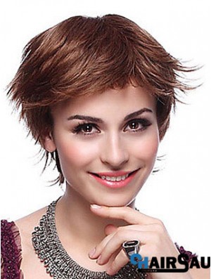 Layered Straight Auburn Capless Trendy Short Wigs