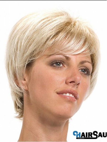 7 inch Stylish Straight With Bangs Blonde Short Wigs