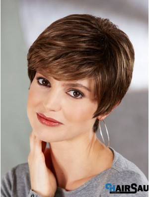 Boycuts Straight Brown Capless Perfect Short Wigs