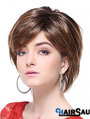 With Bangs Straight Brown Capless Stylish Short Wigs