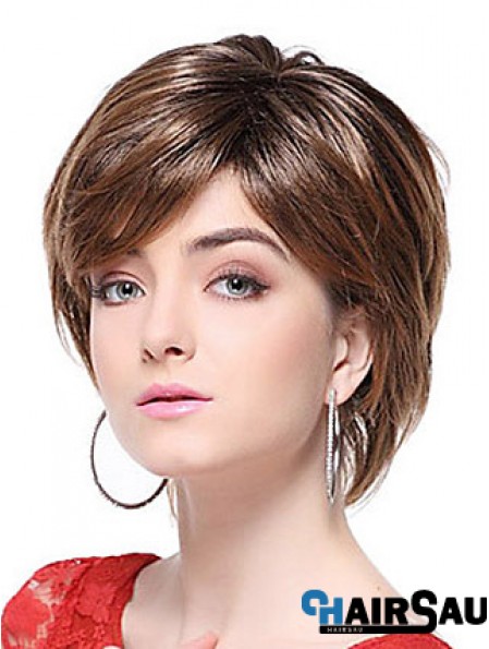 With Bangs Straight Brown Capless Stylish Short Wigs