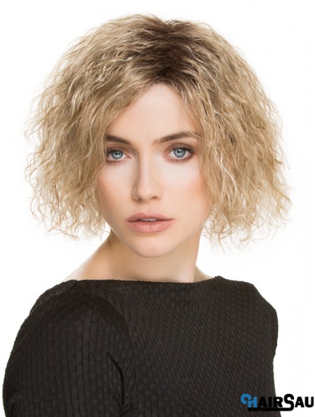 Chin Length Without Bangs 10 inch Curly Blonde Medium Wigs