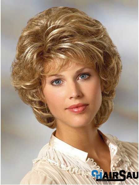 Curly Blonde Synthetic Wigs Classic Chin Length