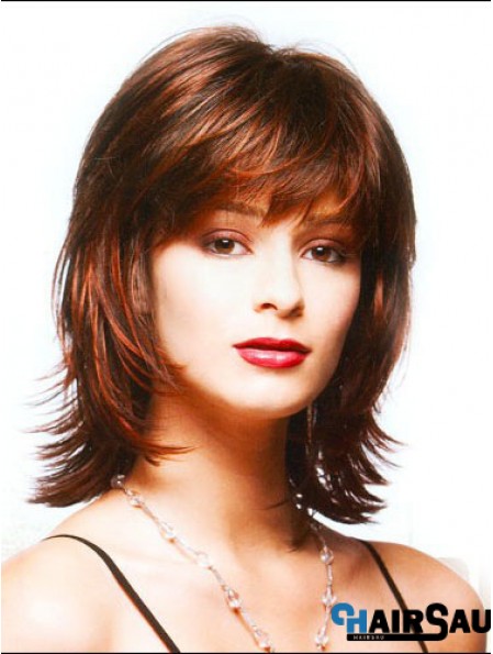 Wigs For Ladies With Bangs Capless Shoulder Length Auburn Color