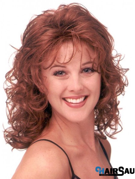 Red Wig Shoulder Length Curly Style With Capless Classic Cut