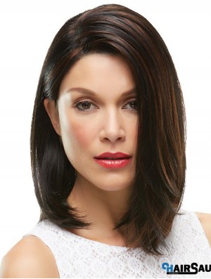 Shoulder Length Without Bangs 12 inch Straight Brown Medium Wigs