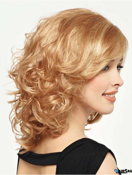 Curly Wig With Bangs Shoulder Length Blonde Color With Capless