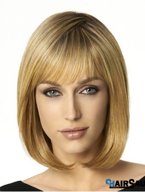 Shoulder Length Bobs 12 inch Straight Blonde Medium Wigs