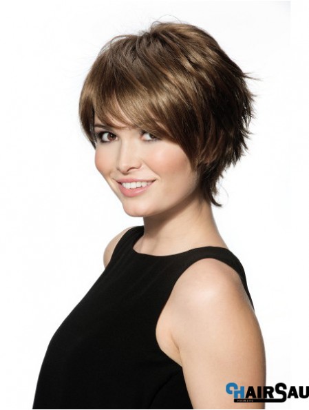 Chin Length With Bangs 8 inch Straight Brown Medium Wigs