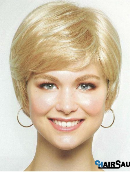 Chin Length Layered 8 inch Straight Blonde Medium Wigs