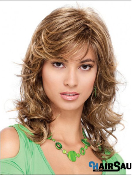 Popular Curly Blonde Shoulder Length Classic Medium Wigs