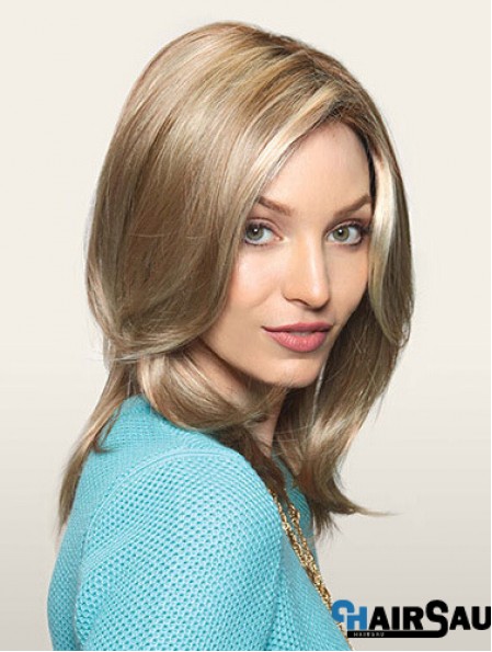 Comfortable Blonde Straight Layered Monofilament Long Wigs